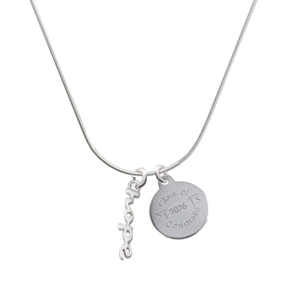 Delight Jewelry Silver-tone Small hope Script - Engraved Congrats Class of 2026 Charm Necklace, 18"