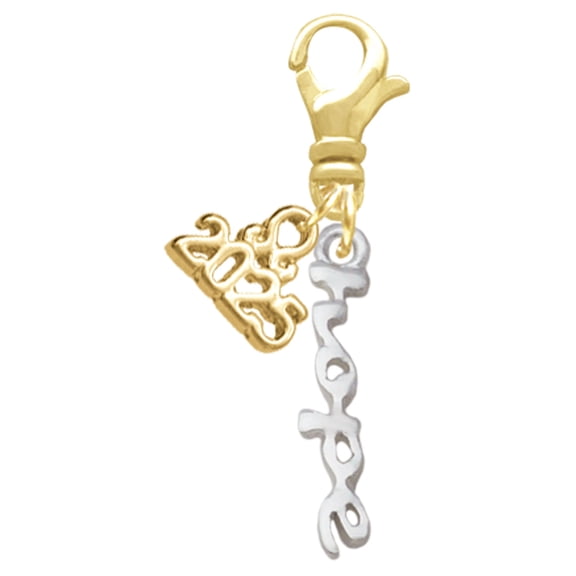 Delight Jewelry Silver-tone Small hope Script - Gold-tone Clip on Charm with Mini Year 2025