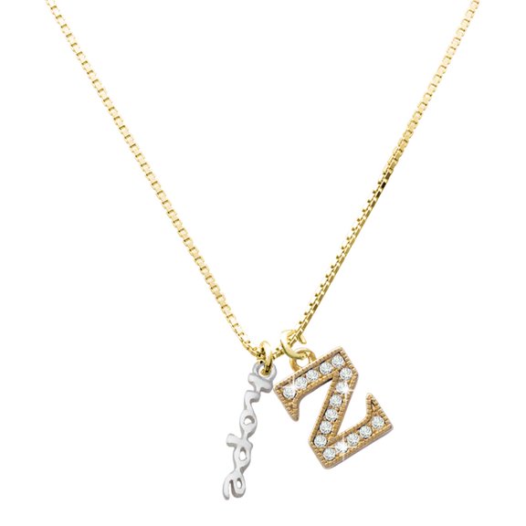 Delight Jewelry Silver-tone Small hope Script - Large Goldtone Crystal Initial - Z - Charm Necklace, 17.5"+2"
