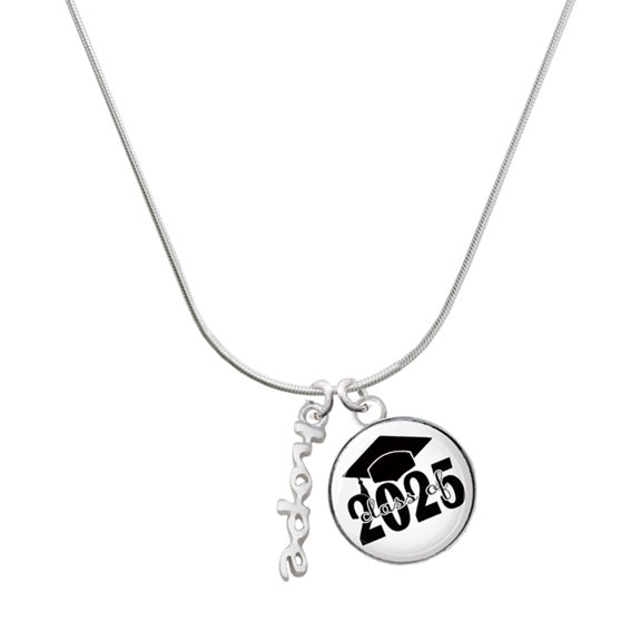 Delight Jewelry Silver-tone Small hope Script - Script Class of 2025 Dome Charm Necklace, 18"