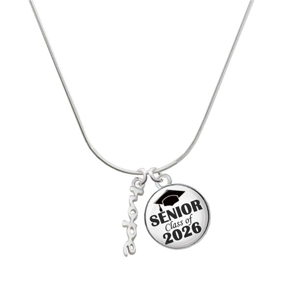 Delight Jewelry Silver-tone Small hope Script - Silvertone Senior Class of 2026 Dome Necklace, 18"