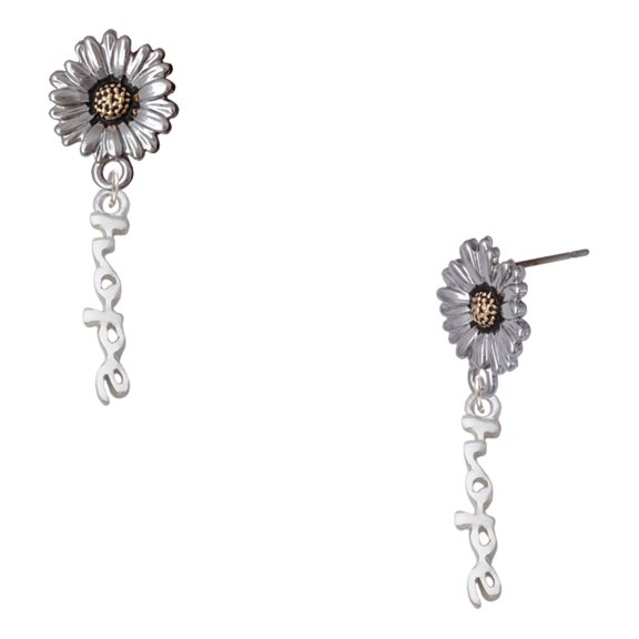 Delight Jewelry Silver-tone Small hope Script - Two-tone Daisy Flower Post Earrings