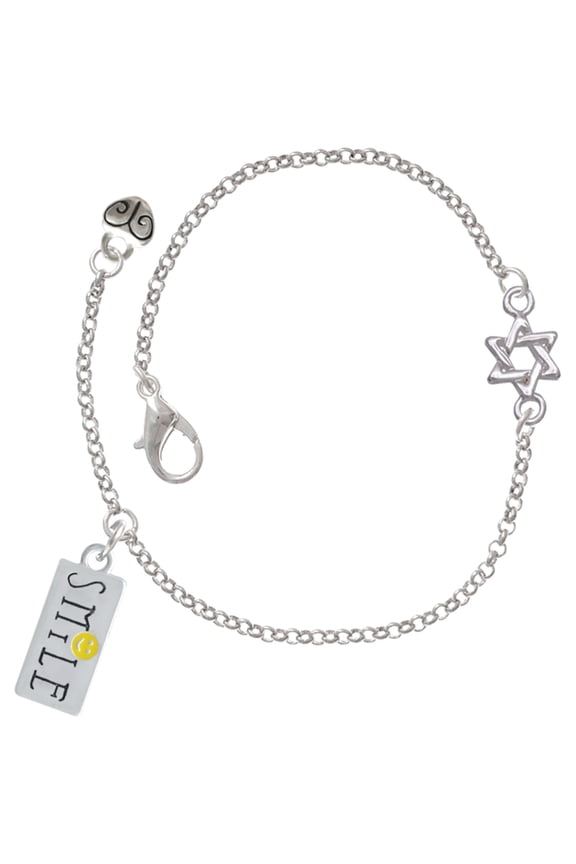 Silver-tone Smile with Smiley Face Rectangle - Silvertone Star of David Delicate Bracelet, 6.25+1.75" Extender