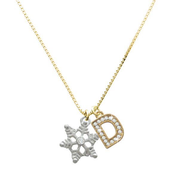 Delight Jewelry Silver-tone Snowflake with Clear Crystal with a Large Goldtone Crystal Initial - D - Charm Necklace, 17.5"+2"