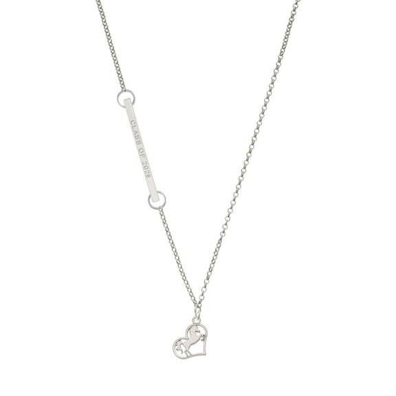 Delight Jewelry Silver-tone Stallion Silhouette Heart - Silvertone Class of 2026 Delicate Bar Necklace, 18.75"