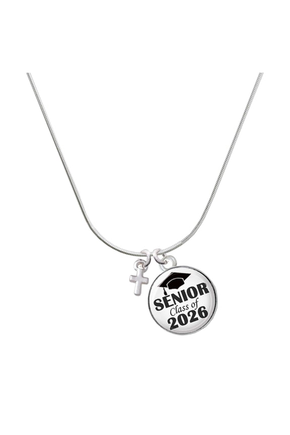 Silver-tone Super Mini Simple Cross - Silvertone Senior Class of 2026 Dome Necklace, 18"