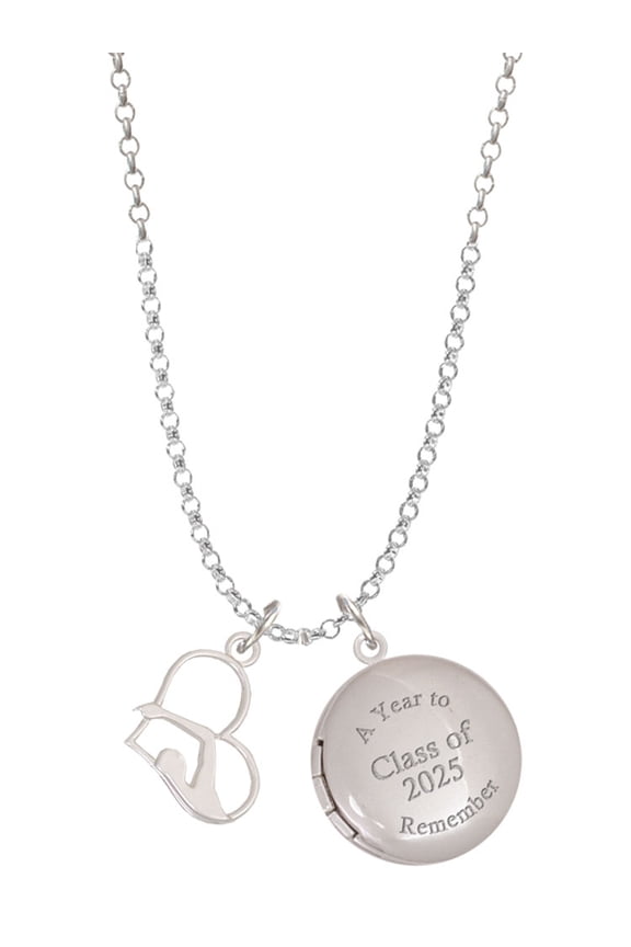Silver-tone Swimmer in Heart - Class of 2025 Year to Remember Locket Charm Necklace, 19+2" Extender