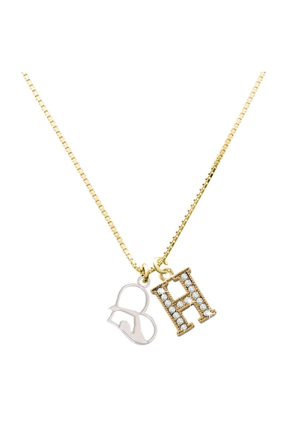 Silver-tone Swimmer in Heart and Large Goldtone Crystal Initial H Charm Necklace, 17.5"+2"