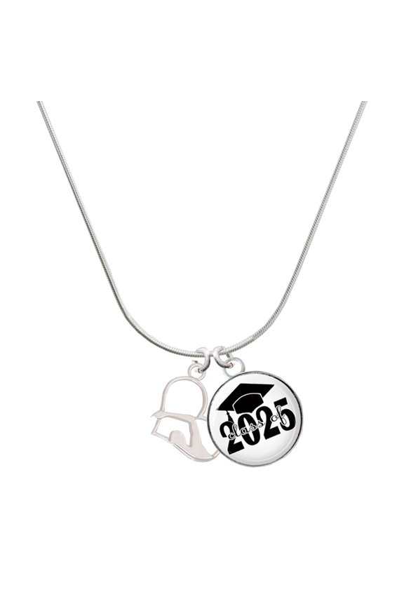 Silver-tone Swimmer in Heart - Script Class of 2025 Dome Charm Necklace, 18"