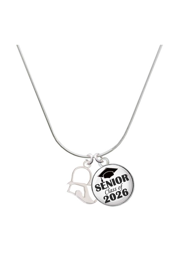 Silver-tone Swimmer in Heart - Silvertone Senior Class of 2026 Dome Necklace, 18"