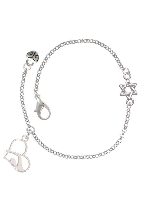 Silver-tone Swimmer in Heart - Silvertone Star of David Delicate Bracelet, 6.25+1.75" Extender