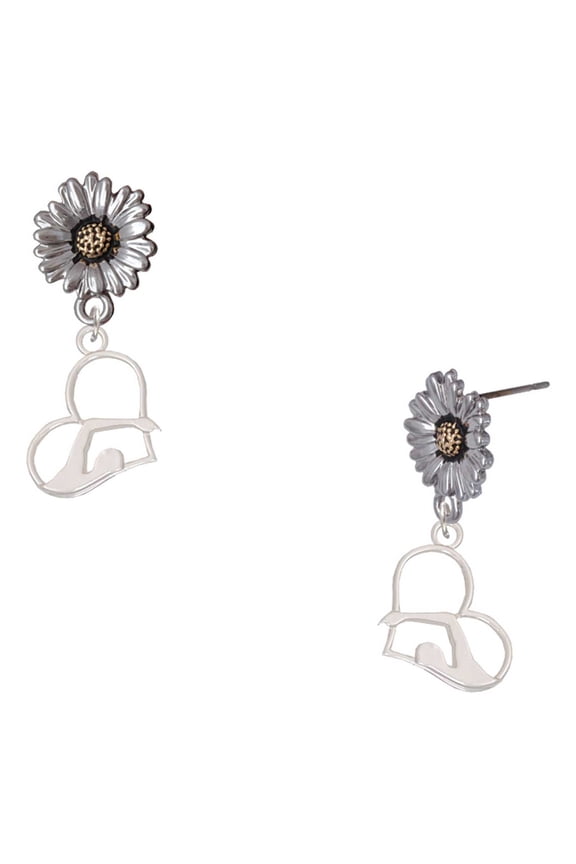 Silver-tone Swimmer in Heart - Two-tone Daisy Flower Post Earrings