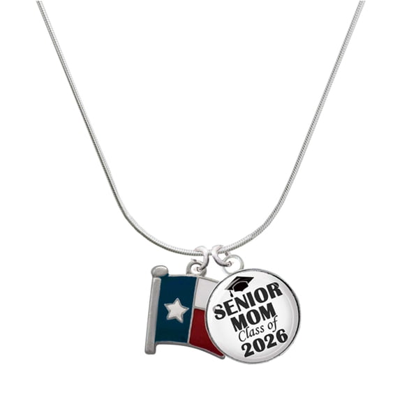 Delight Jewelry Silver-tone Texas Flag - Lone Star - Silvertone Senior Mom Class of 2026 Dome Necklace, 18"
