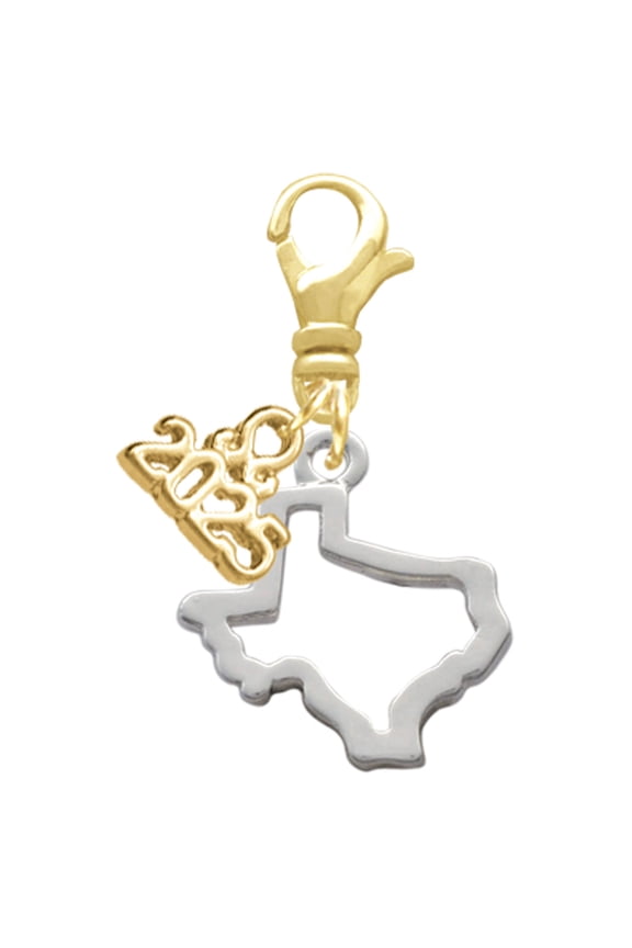 Silver-tone Texas Outline - Gold-tone Clip on Charm with Mini Year 2025
