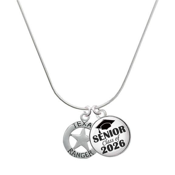 Delight Jewelry Silver-tone Texas Ranger Badge - Silvertone Senior Class of 2026 Dome Necklace, 18"