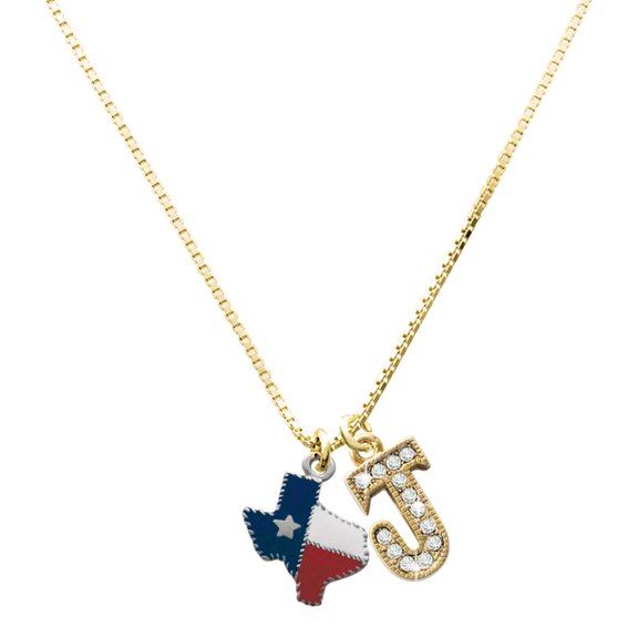 Delight Jewelry Silver-tone Texas with Rope Border Charm and Goldtone Crystal Initial J Charm Necklace, 17.5"+2"