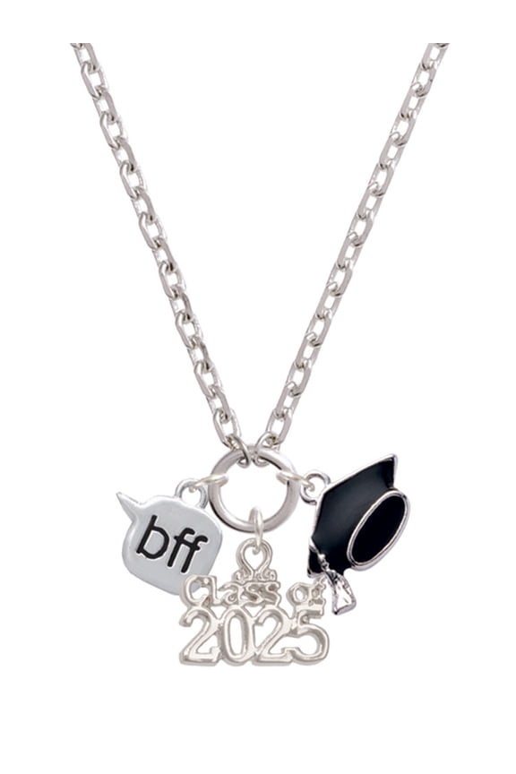 Silver-tone Text Chat - bff - Best Friends Forever - Silver-tone Class of 2025 Graduation Zoey Necklace, 28"