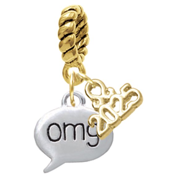 Delight Jewelry Silver-tone Text Chat - omg - Oh My God - Gold-tone Rope Charm Bead Dangle with Mini 2025