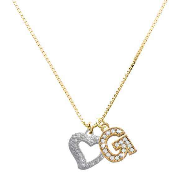Delight Jewelry Silver-tone Textured Open Heart and a Large Goldtone Crystal Initial G Charm Necklace, 17.5"+2"