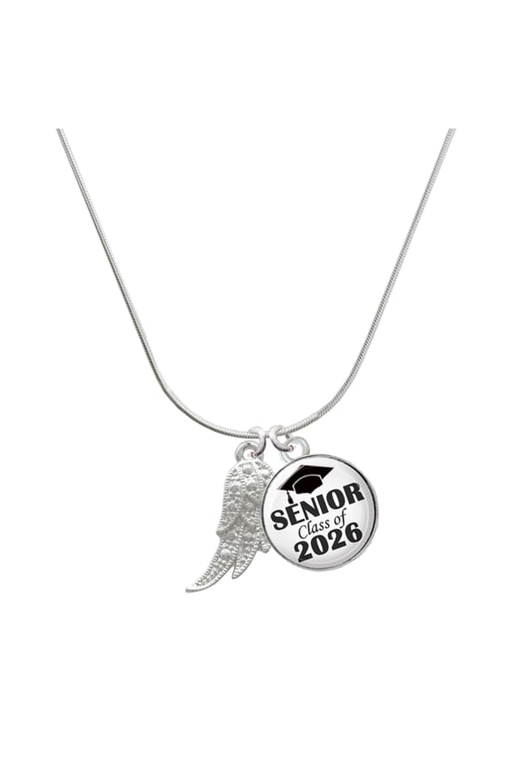 Silver-tone Textured Wing - Silvertone Senior Class of 2026 Dome Necklace, 18"