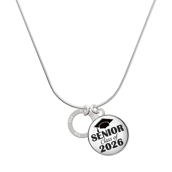 Delight Jewelry Silver-tone Tia Eternity Circle - Silvertone Senior Class of 2026 Dome Necklace, 18"