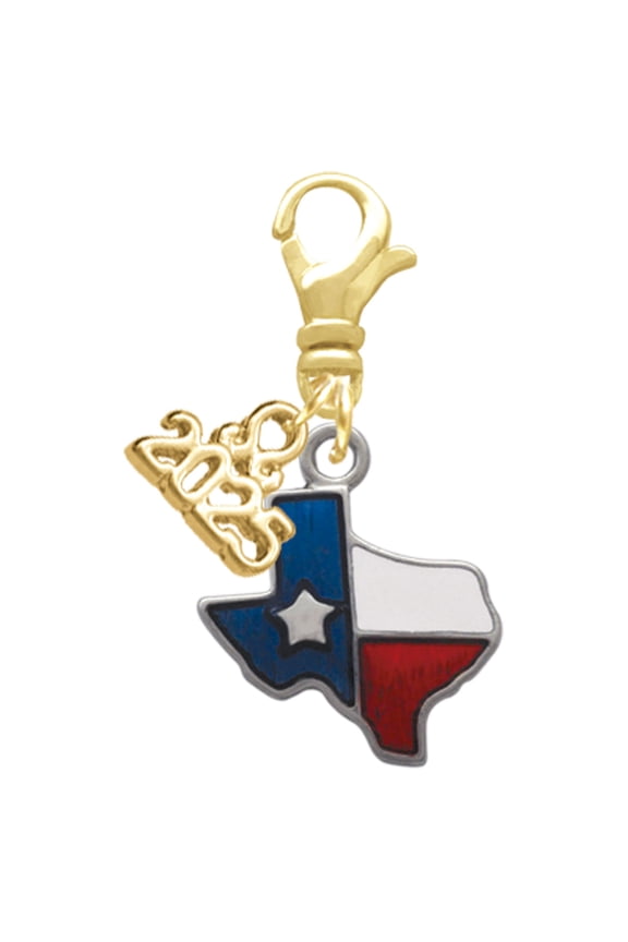 Silver-tone Translucent Texas - Lone Star - Gold-tone Clip on Charm with Mini Year 2025