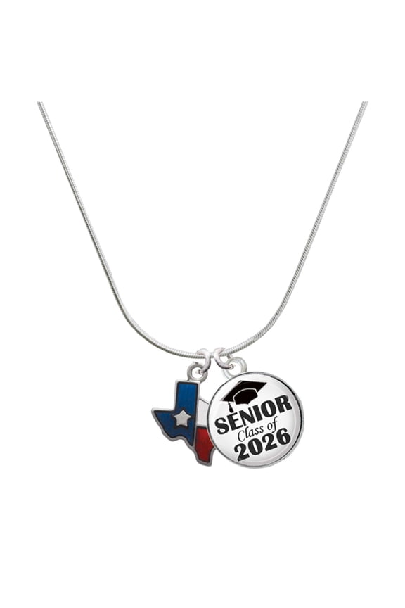 Silver-tone Translucent Texas - Lone Star - Silvertone Senior Class of 2026 Dome Necklace, 18"