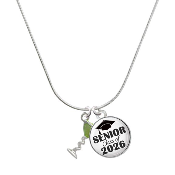 Delight Jewelry Silver-tone Tropical Drink - Lime Green - Silvertone Senior Class of 2026 Dome Necklace, 18"