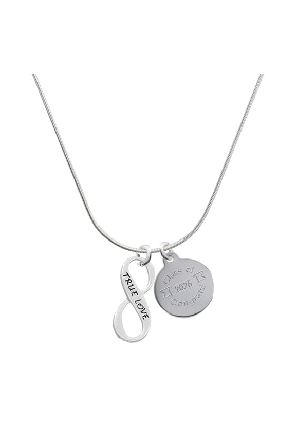 Silver-tone True Love Infinity Sign - Engraved Congrats Class of 2026 Charm Necklace, 18"