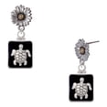thumbnail image 1 of Delight Jewelry Silver-tone Turtle on Black Frame - Two-tone Daisy Flower Post Earrings, 1 of 4