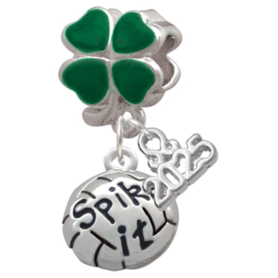 Delight Jewelry Silver-tone Volleyball - ''Spike It'' - Good Luck Green Four Leaf Clover Charm Bead Dangle with Mini 2025