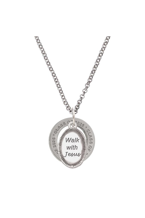 Silver-tone Walk with Jesus Oval - Class of 2026 Affirmation Ring Necklace, 23"