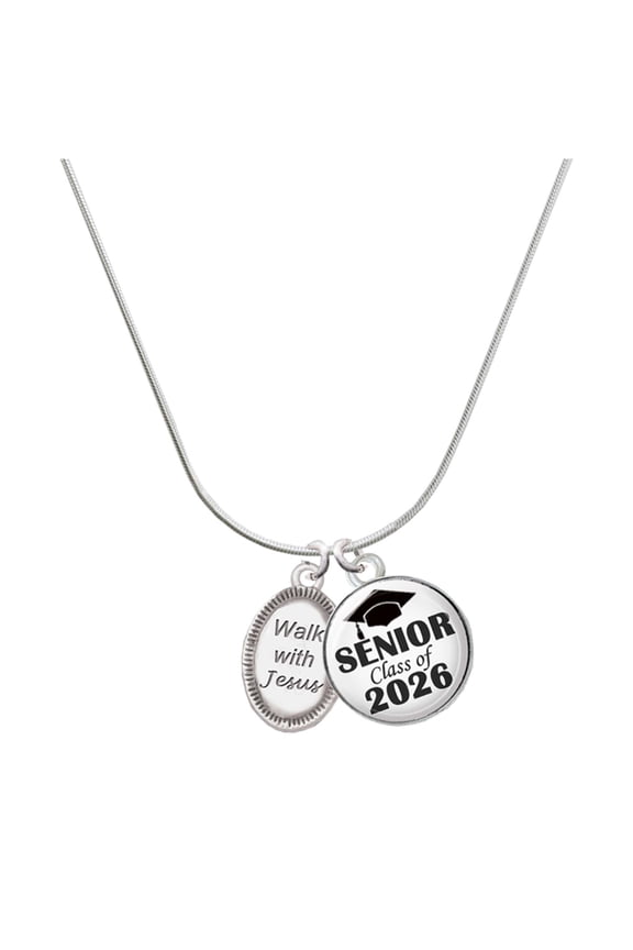 Silver-tone Walk with Jesus Oval - Silvertone Senior Class of 2026 Dome Necklace, 18"