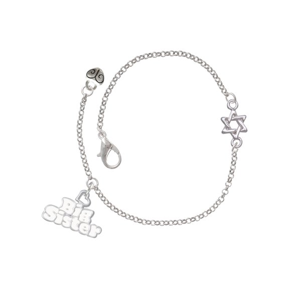 Delight Jewelry Silver-tone White ''Big Sister'' with Heart - Silvertone Star of David Delicate Bracelet, 6.25+1.75" Extender
