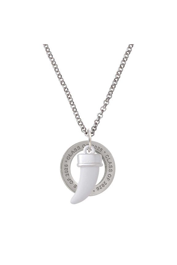 Silver-tone White Lucky Tiger Tooth - Class of 2026 Affirmation Ring Necklace, 23"