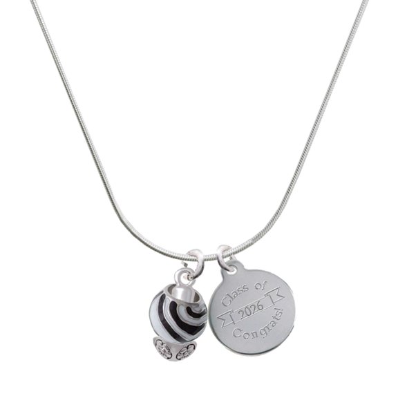 Delight Jewelry Silver-tone Wide Zebra Print Spinners - Engraved Congrats Class of 2026 Charm Necklace, 18"