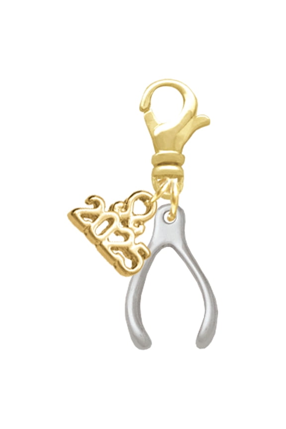 Silver-tone Wishbone - Gold-tone Clip on Charm with Mini Year 2025