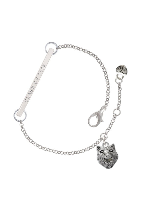 Silver-tone Wolf Head - Silvertone Class of 2026 Delicate Bar Bracelet, 8.5"