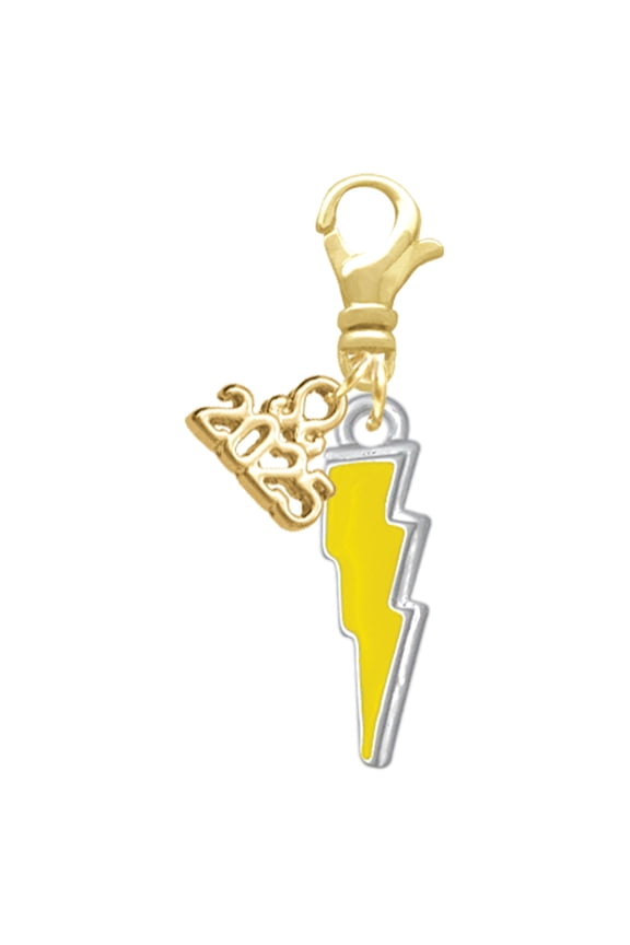 Silver-tone Yellow Lightning Bolt - Gold-tone Clip on Charm with Mini Year 2025
