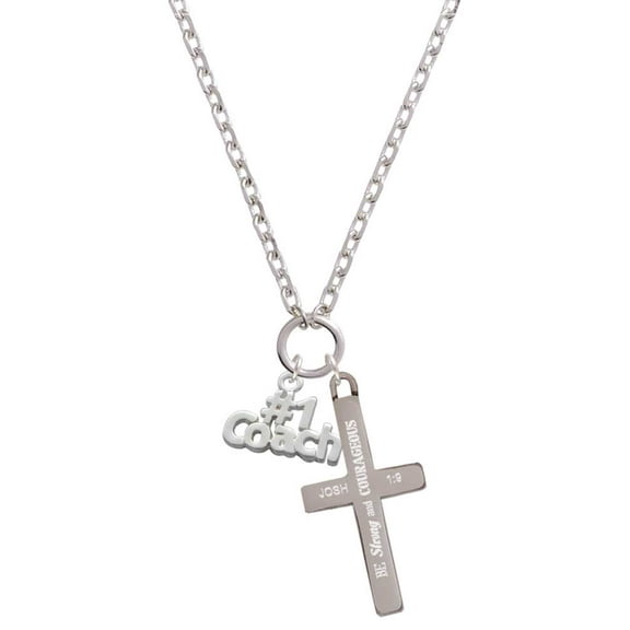 Delight Jewelry Silvertone #1 Coach Be Strong and Courageous Engraved Cross Zoey Necklace, 28"