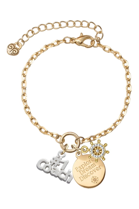 Silvertone #1 Coach Goldtone Discover Dream Explore Zoey Charm Bracelet, 6.5+2" Extender