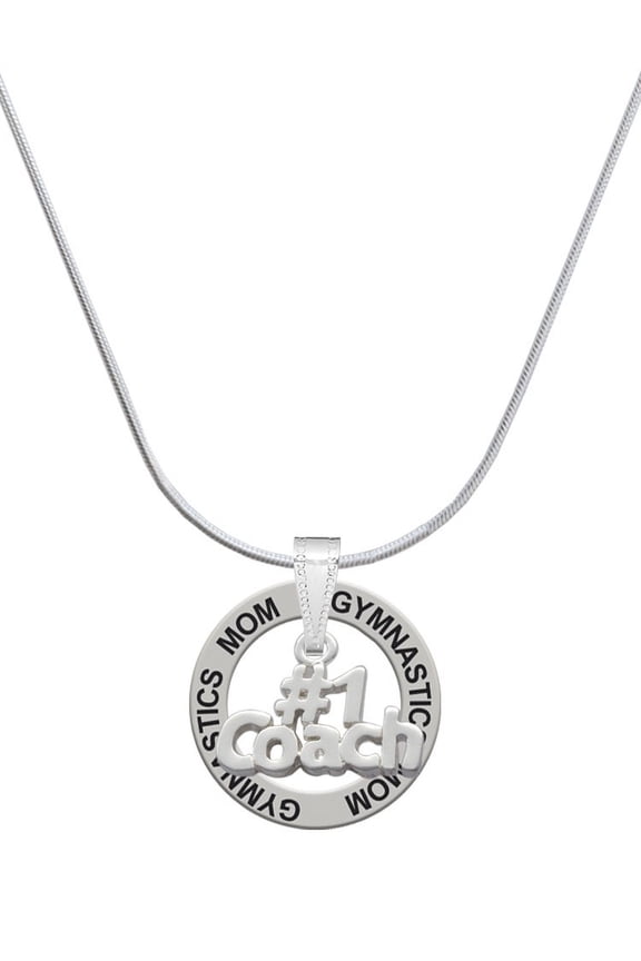 Silvertone #1 Coach Gymnastics Mom Ring Charm Necklace, 18"