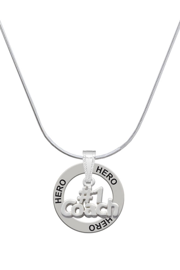 Silvertone #1 Coach Hero Ring Charm Necklace, 18"