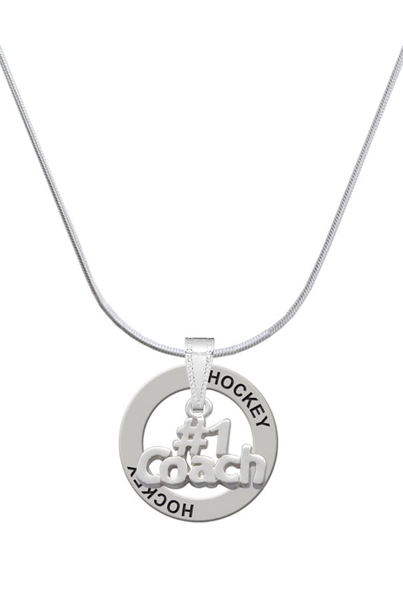 Silvertone #1 Coach Hockey Ring Charm Necklace, 18"