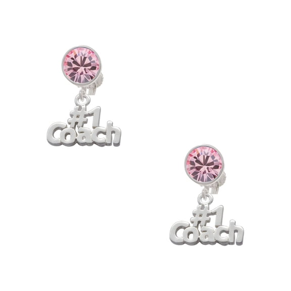 Delight Jewelry Silvertone #1 Coach Pink Crystal Clip on Earrings