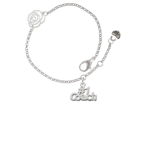 Delight Jewelry Silvertone #1 Coach Silver-tone Rose Link Chain Bracelet, 6.25"+1.75" Extender