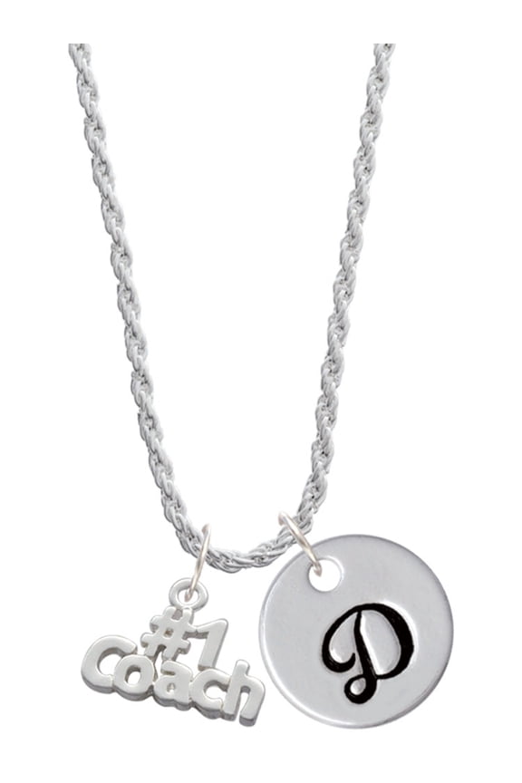 Silvertone #1 Coach Silvertone Script Initial Disc - D - Charm Necklace, 20"+3"