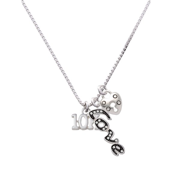 Delight Jewelry Silvertone 10K - Love and Lock Charm Necklace, 18"+1"