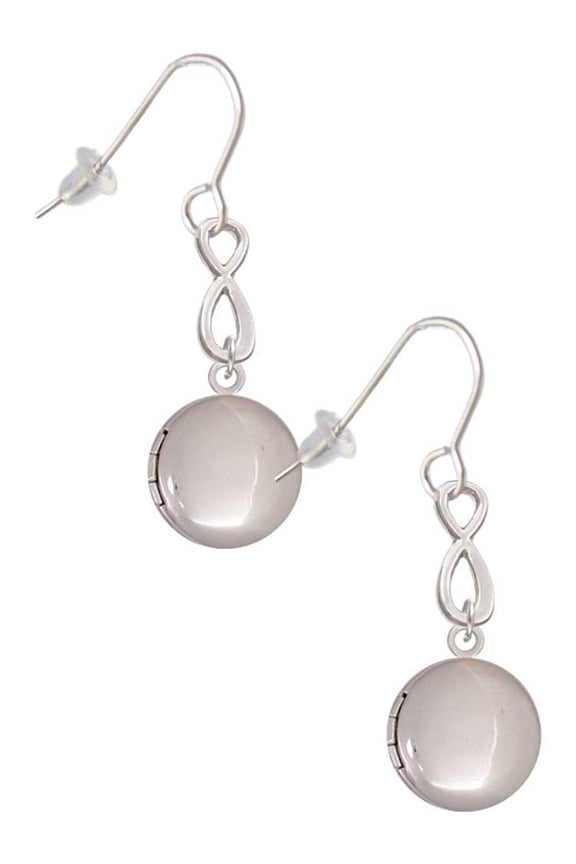 Silvertone 13.5mm Round Locket Silver tone Infinity French Earrings