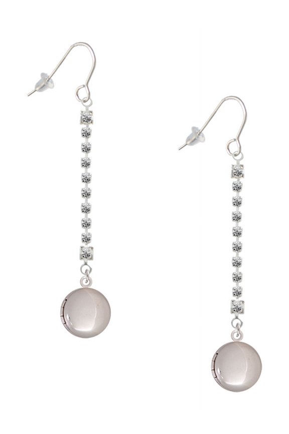 Silvertone 13.5mm Round Locket - Silver-tone Long Sparkle Dangle French Earrings